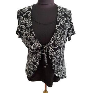Sag Harbor Petite Floral Black & White Faux 2 Pc Tie-Front Top PL